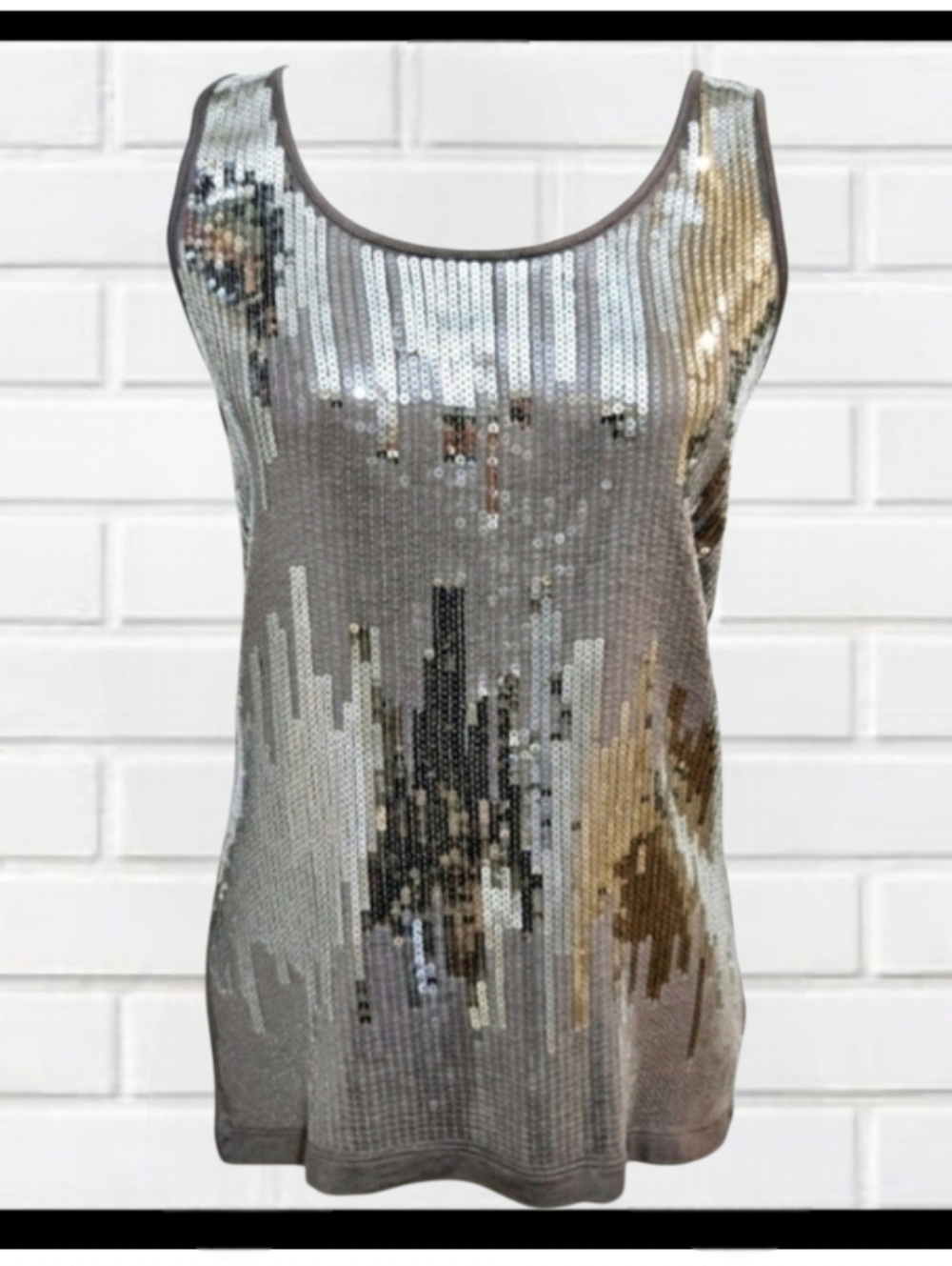 WILLI SMITH Taupe/Silver Sequin Top, Small, Beautiful & Dazzling!
